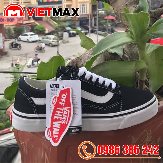 Giày Thể Thao Old Skool Đen Trắng Cổ Thấp (Da lộn + Vải)