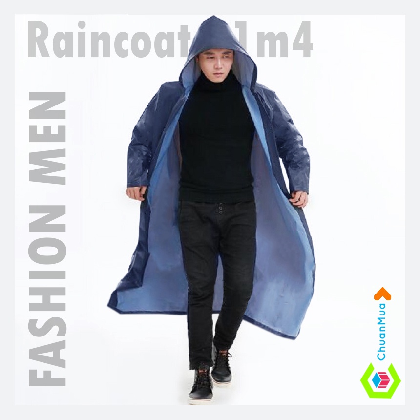 ○✜Áo Mưa Nam Size Lớn Raincoat Men XXL 1m4 ( Thời Trang Cao Cấp Khoác Măng tô, Dài Form Rộng Dây Kéo Khóa Chống Nước )