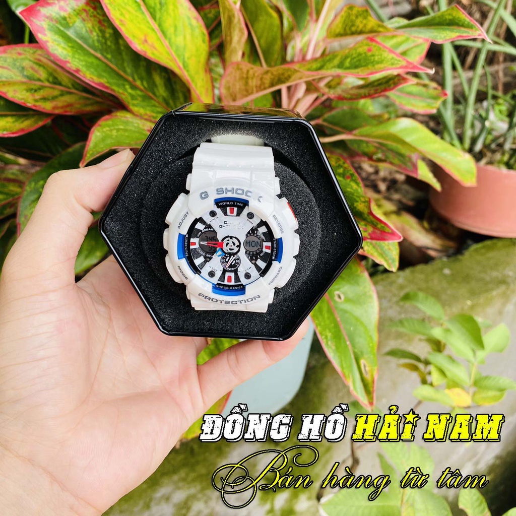 Đồng hồ nam G-Shock Hải Nam GA120 Màu Trắng Xanh,Mặt 46mm,dây cao  su thể thao nam nữ.