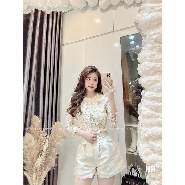 Set áo ren cổ bèo kèm quần short