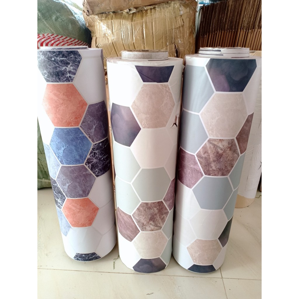 Decal giấy dán tường ô ngũ giác khổ 0.6m keo sẵn