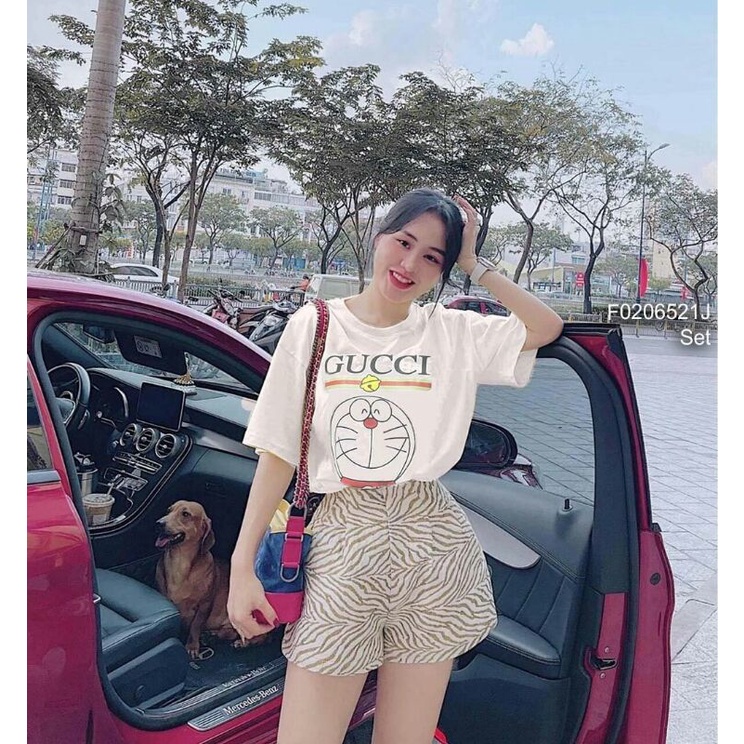 Set áo thun gucci in hình đoremon tay con phối quần short họa tiết!