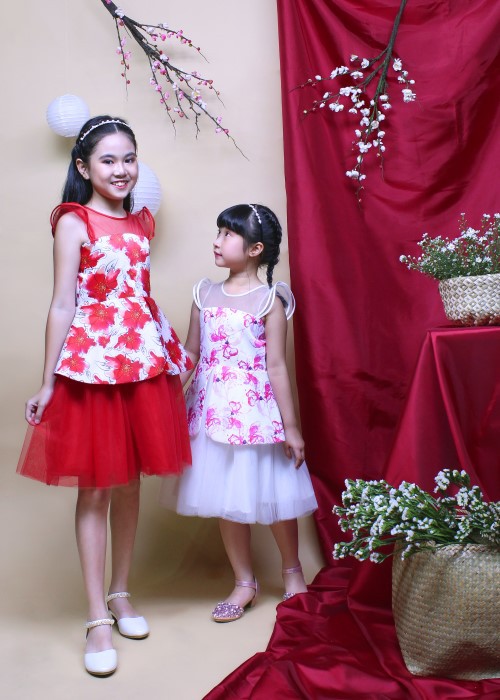 Đầm tiệc bé gái thời trang Jadiny peplum in hoa hồng