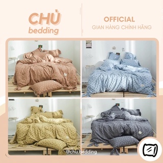 Bộ chăn ga gối chất liệu đũi lụa hoạ tiết