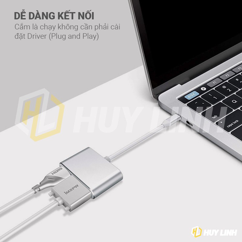 [Mã ELFLASH5 giảm 20K đơn 50K] Cáp chuyển đổi USB Type C ra HDMI và VGA hỗ trợ 4K HL247 có hỗ trợ Dex