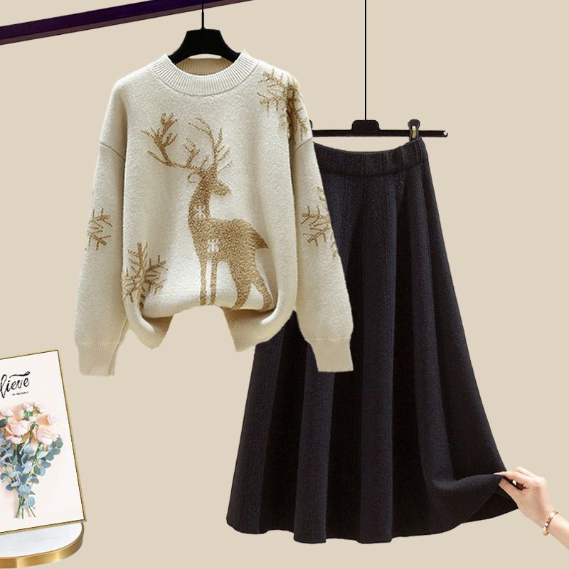 Bộ Áo Sweater Dáng Rộng Phối Chân Váy Dệt Kim Thời Trang Thu Đông 2022 Mới Cho Nữ
