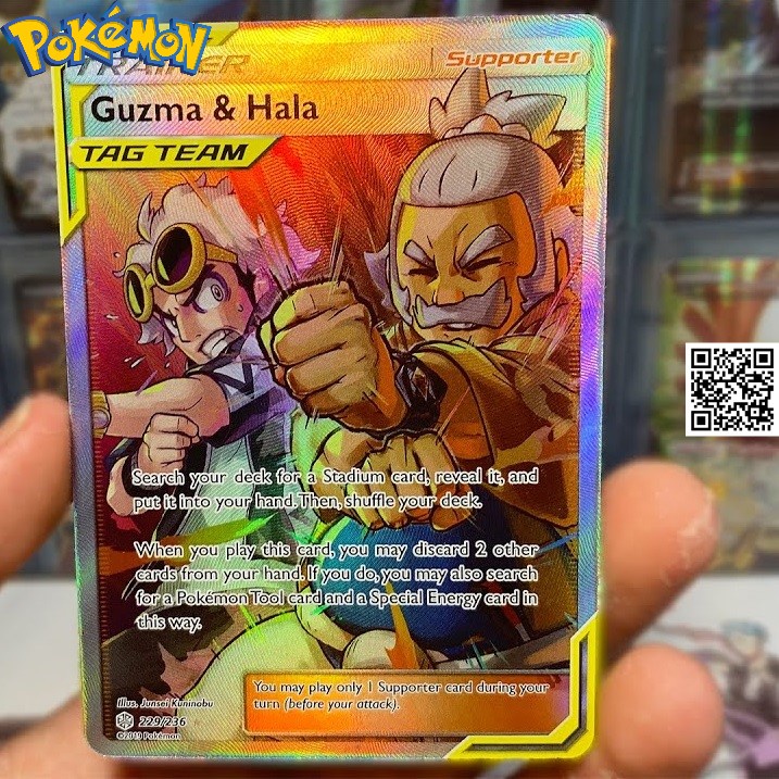 Lá pokemon Guzma & Hala Trainer GX Tag Team phản quang Trading card TẶNG Sleeves bọc bài 1459 D2 229-236