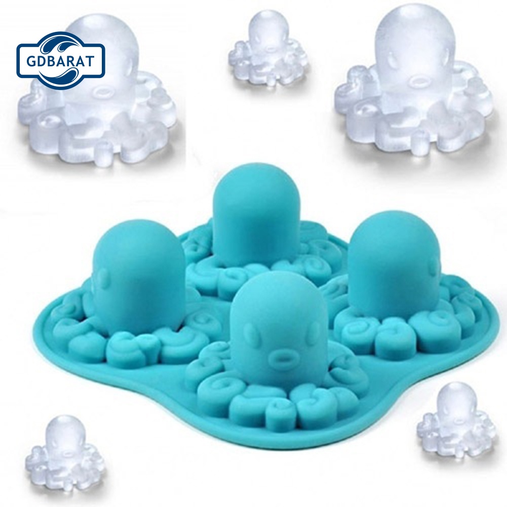 Khuôn Silicone Làm Đá Viên 4 Ngăn Hình Bạch Tuộc