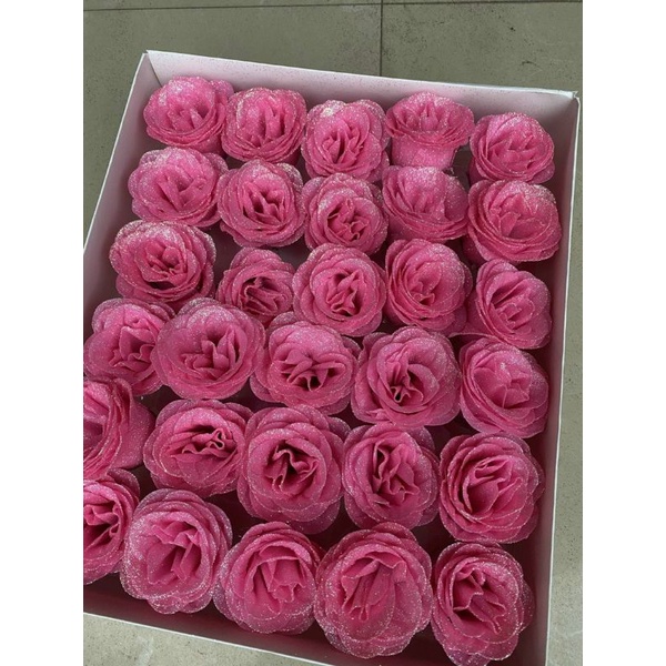 (50 bông) Hộp 50 bông hồng nhũ kim tuyến,đầu bông hồng nhũ