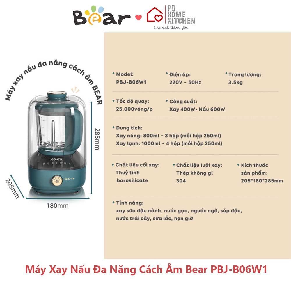 [BH CHÍNH HÃNG 12T] Máy Xay Nấu Làm Sữa Hạt Đa Năng Chống Ồn BEAR, healthy, xay sinh tố, sữa hạt, đồ ăn dặm, cafe, tiêu