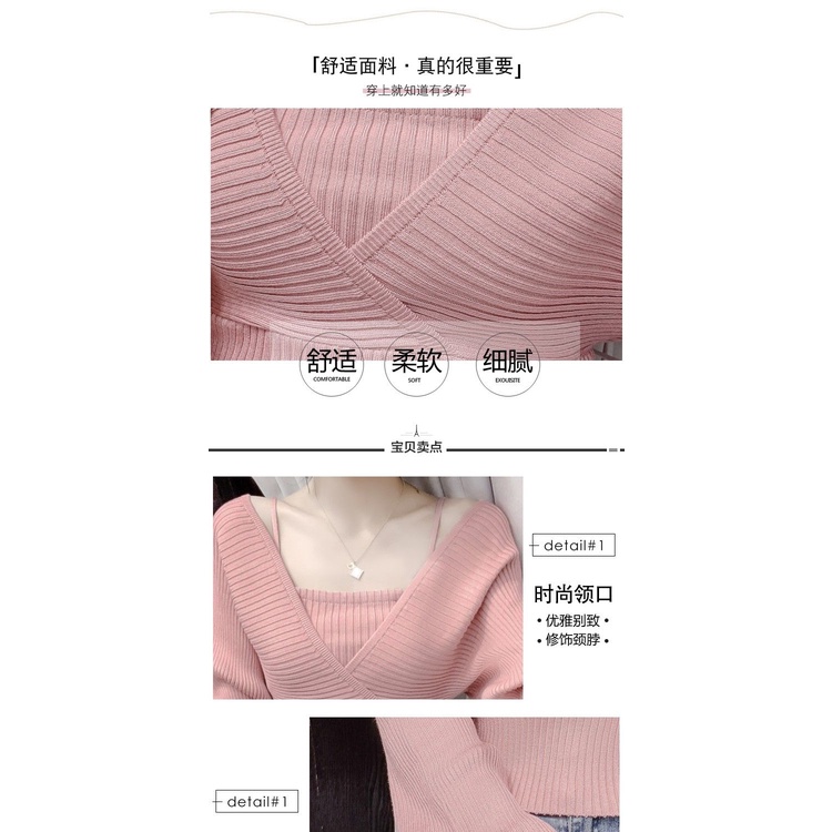 Autumn suit 2022 new style slim style, foreign style, short collar, short sling, fake two sweaters and knitted blouses