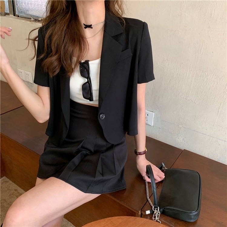 Áo khoác blazer tay ngắn màu trắng thời trang mùa hè cho nữ