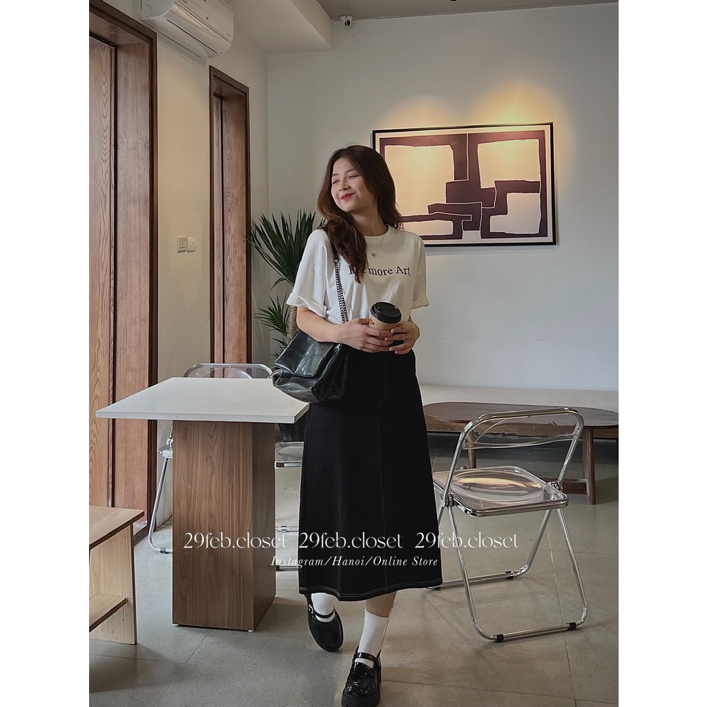 [Ảnh thật/Video] Chân váy kaki viền chỉ dáng dài - 29feb.closet - CV2