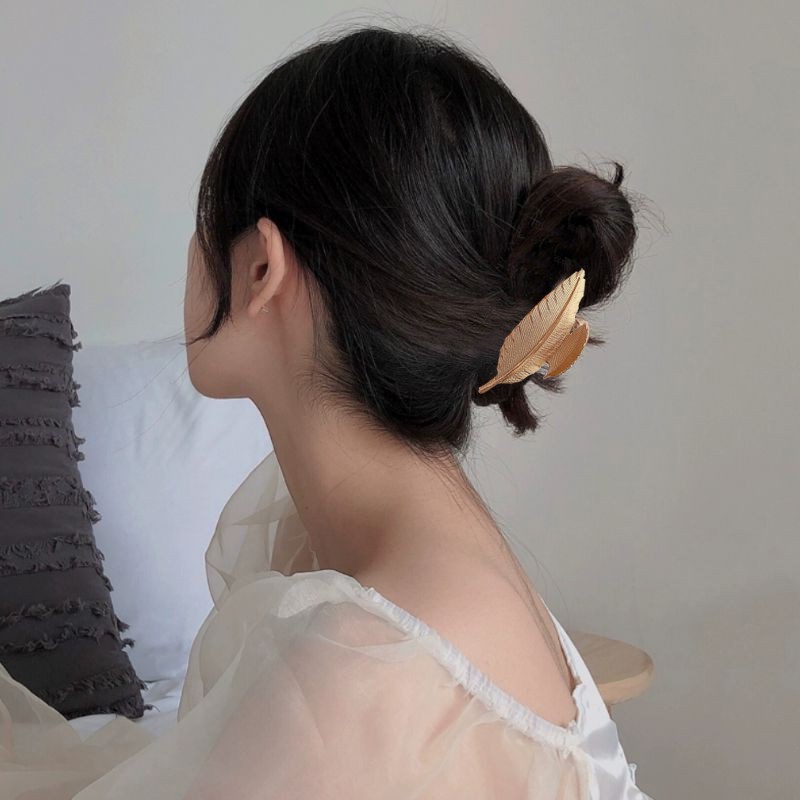 Kẹp tóc kim loại hình chiếc lá cổ điển sang trọng -L2
