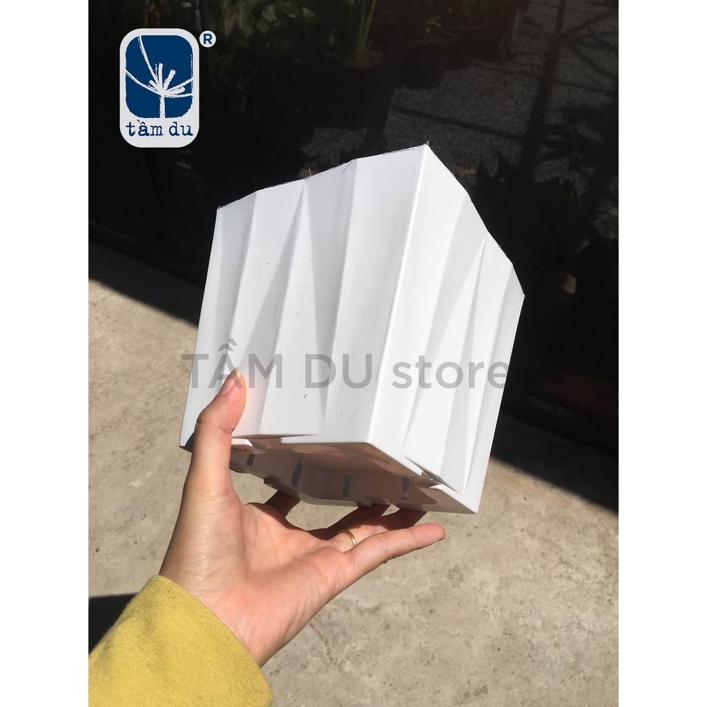 Chậu vuông khía nhựa trắng 145mm