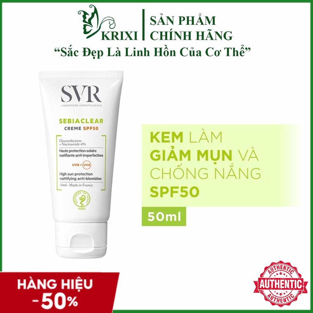 [CÓ TEAM] Kem Chống Nắng SVR Làm Giảm Mụn, Không Bóng Nhờn 50ml Sebiaclear Crème SPF50