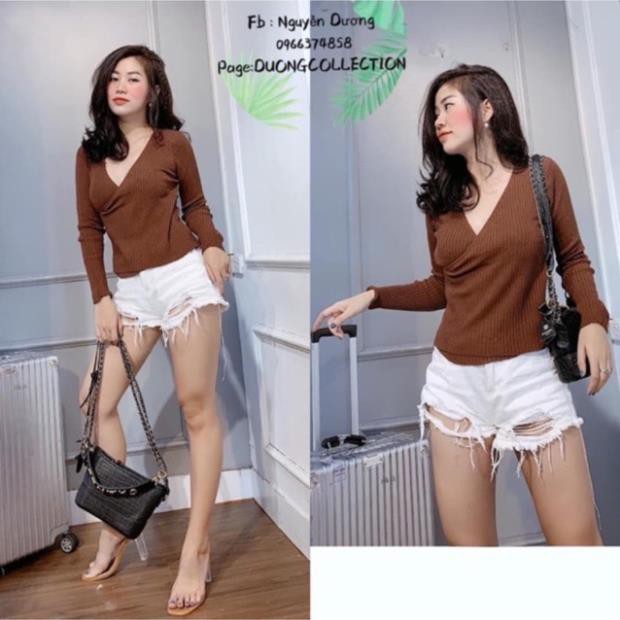 Áo len tăm QCCC cổ chéo