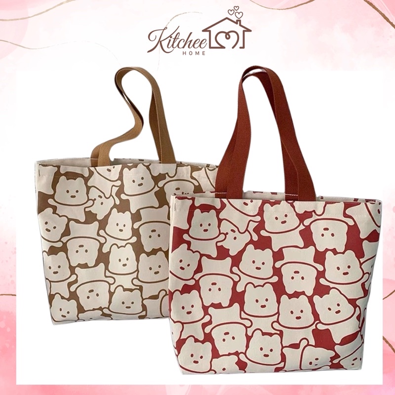 Túi Xách Tay , Túi Vải Gấu Nâu Size To Tiện Dụng Mang Đi Học, Đi Chơi