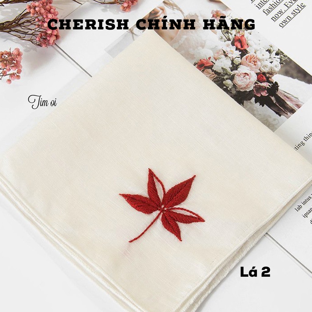 [ Sẵn lá 1, lá 2] Kit tập thêu khăn tay hãng Cherish size 30x30cm (có 3 mẫu)