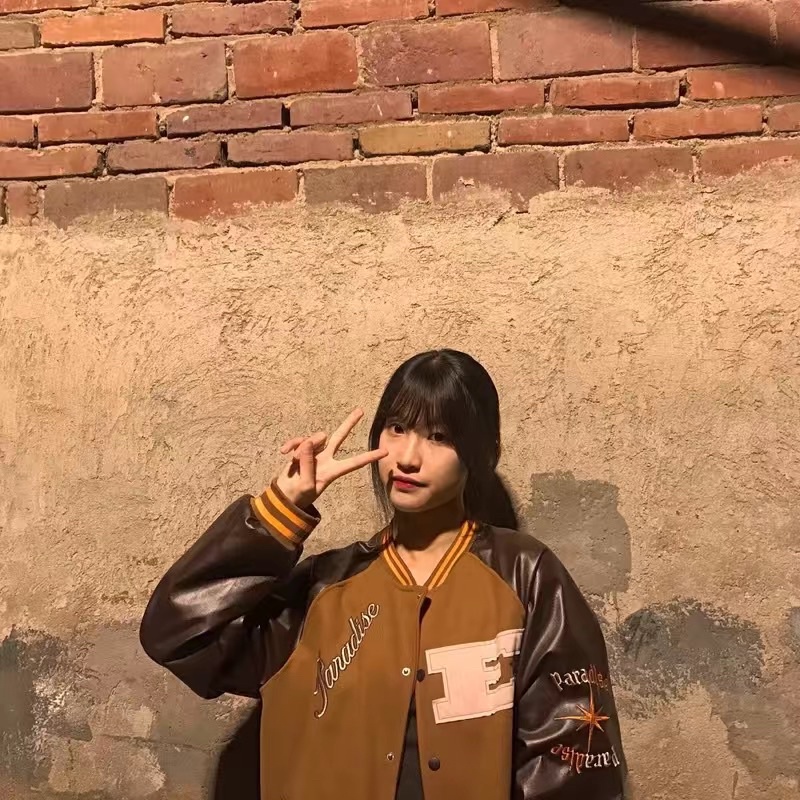 Áo bomber jacket varsity nam nữ màu nâu cafe mới phong cách Hàn Quốc 2021
