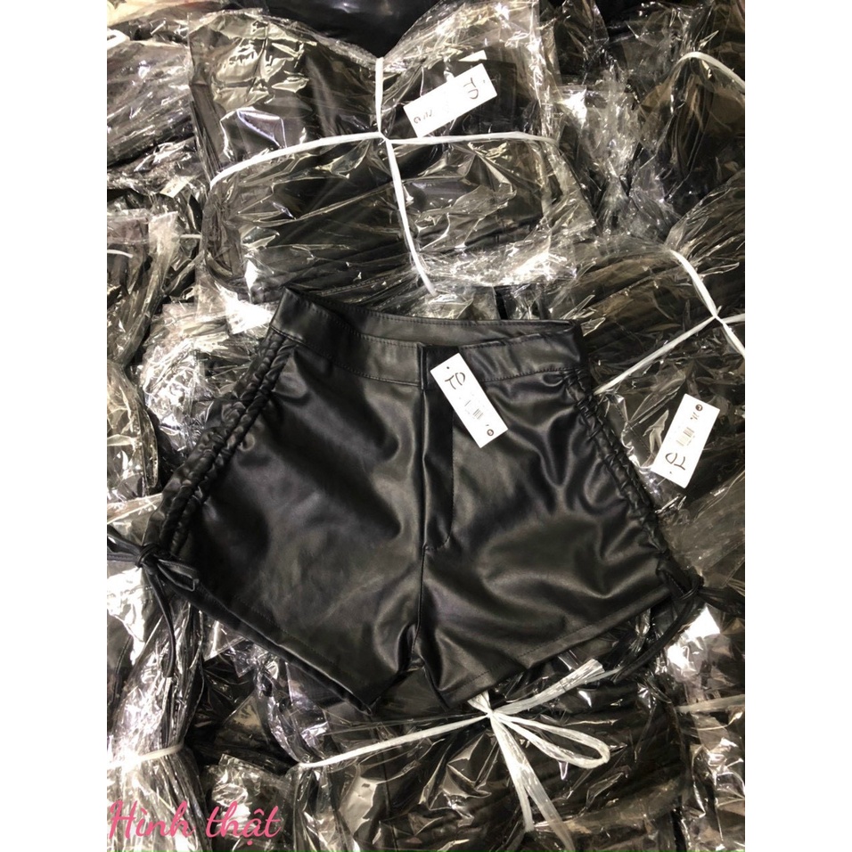 Quần shorts da trơn lưng cao rút dây 2 bên cực hot , chất da mềm mịn