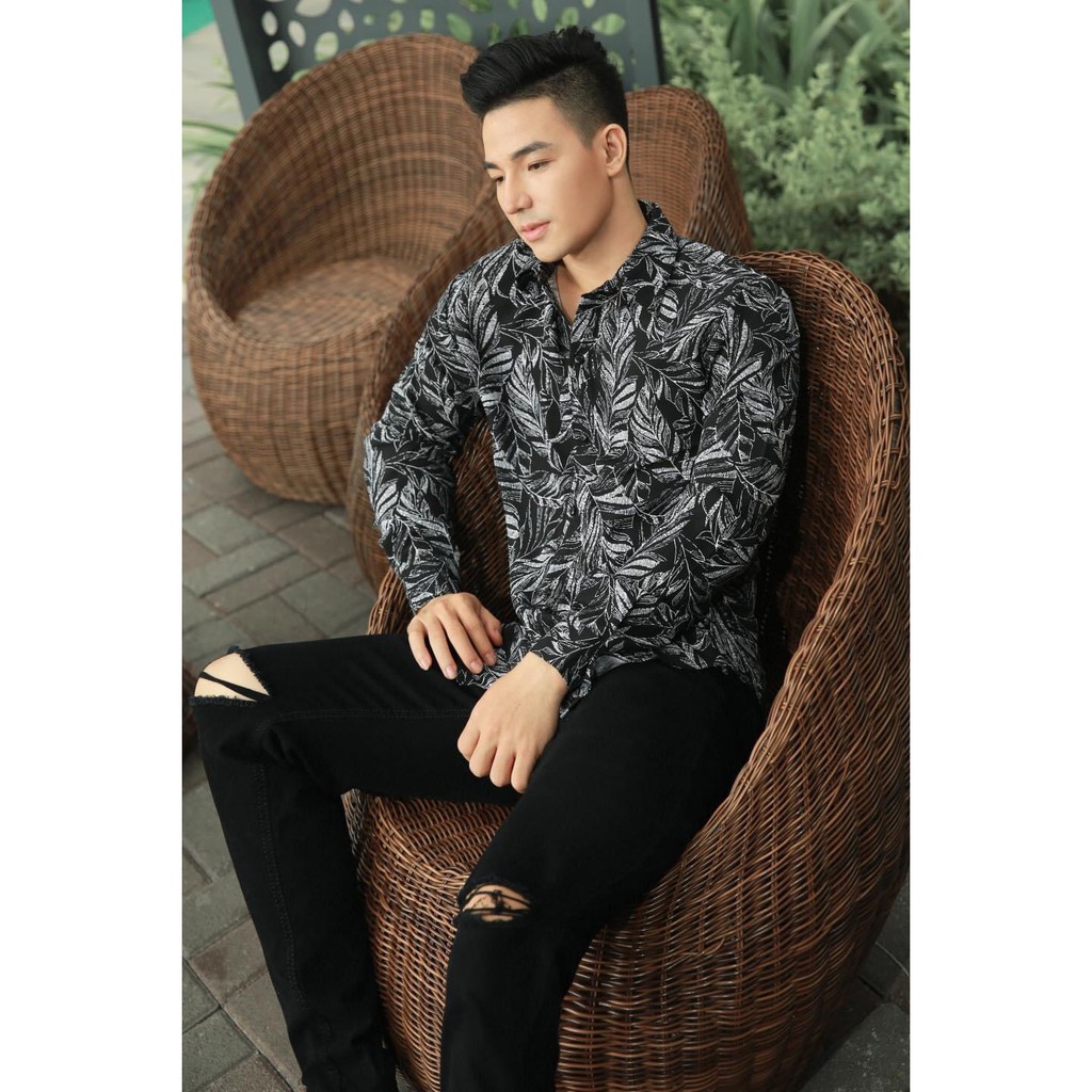 ÁO SƠ MI Nam Dài Tay Chất Lụa Phom Chuẩn_ÁO HỌA TIẾT LÁ CÂY ms 07 | BigBuy360 - bigbuy360.vn