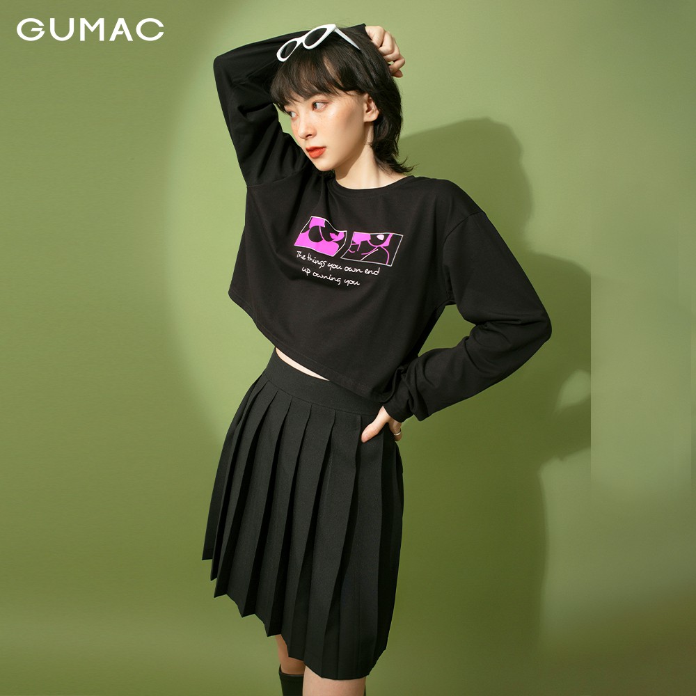 [Mã WABRGU giảm 50k đơn từ 0đ] Áo thun croptop nữ in hồng GUMAC màu đen, đủ size phong cách năng động trẻ trung ATB199 | BigBuy360 - bigbuy360.vn