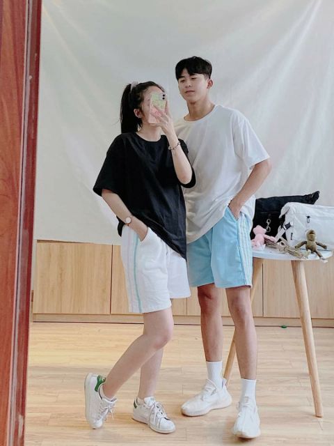 Quần short nỉ 3 sọc phối màu form rộng unisex (Ảnh thật)