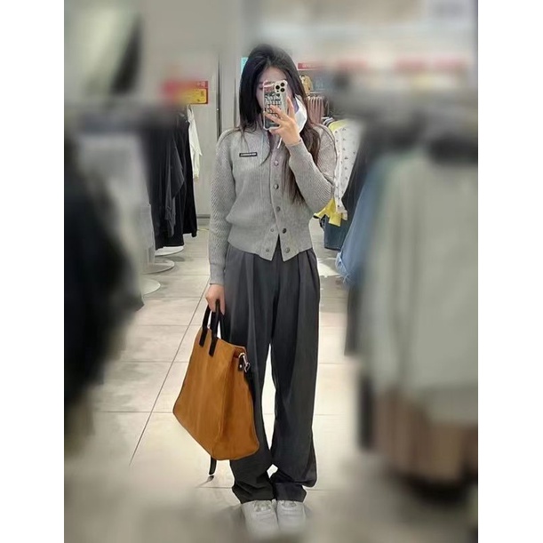 Gentle Japanese style foreign style gray knitted cardigan women's autumn design sense of minority chic slim sweater jacket