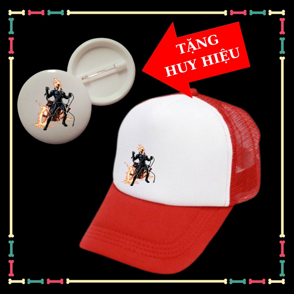 Nón lưỡi trai in hình Ma tốc độ Ghost Rider cho trẻ em Tặng HUY HIỆU Ma tốc độ cho bé