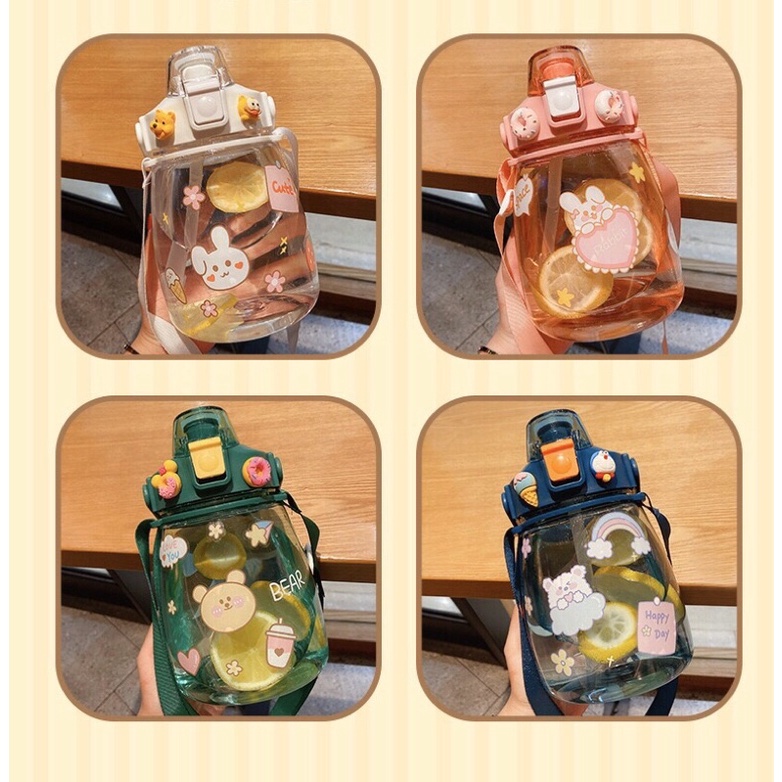 Bình nước 1200ml có kèm sticker hình dán 3d