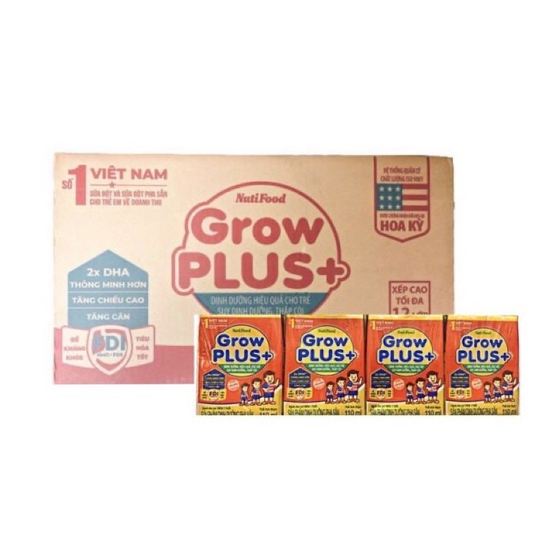 Thùng sữa bột pha sẵn NutiFood Grow Plus Đỏ 110ml (48 hộp)