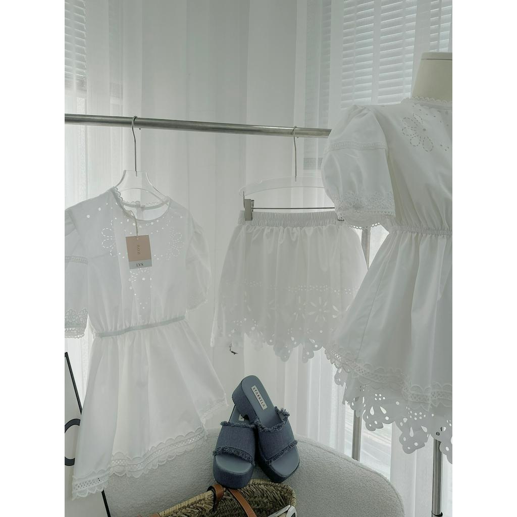 SET ÁO BBD ĐỤC LỖ REN BO CHUN NGỰC + QUẦN SHORT REN ĐỤC LỖ (TH)