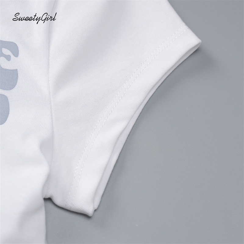 Áo Thun Croptop Tay Ngắn Cổ Tròn In Chữ Màu Xanh Dương Thời Trang 2022 Quyến Rũ Cho Nữ