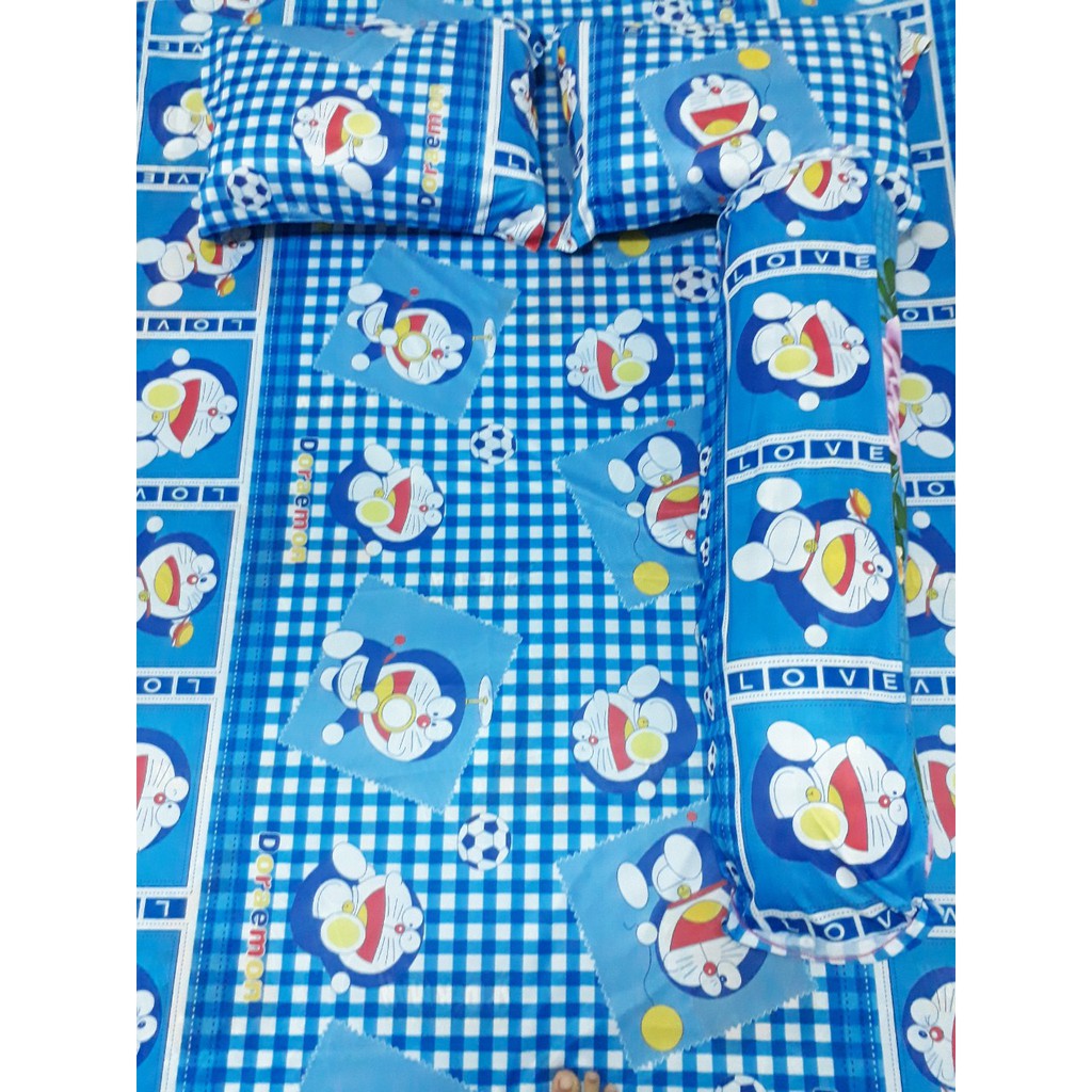 Bộ Ga Nệm Thun Hình Doremon Ga Nệm 1M6,1M8