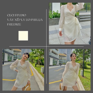 Váy dáng xòe thắt nơ eo tay bồng tiểu thư cực xinh dành cho nữ