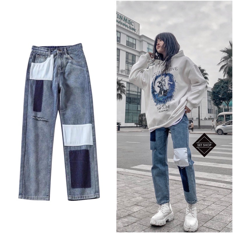Quần baggy jean chắp vá | BigBuy360 - bigbuy360.vn