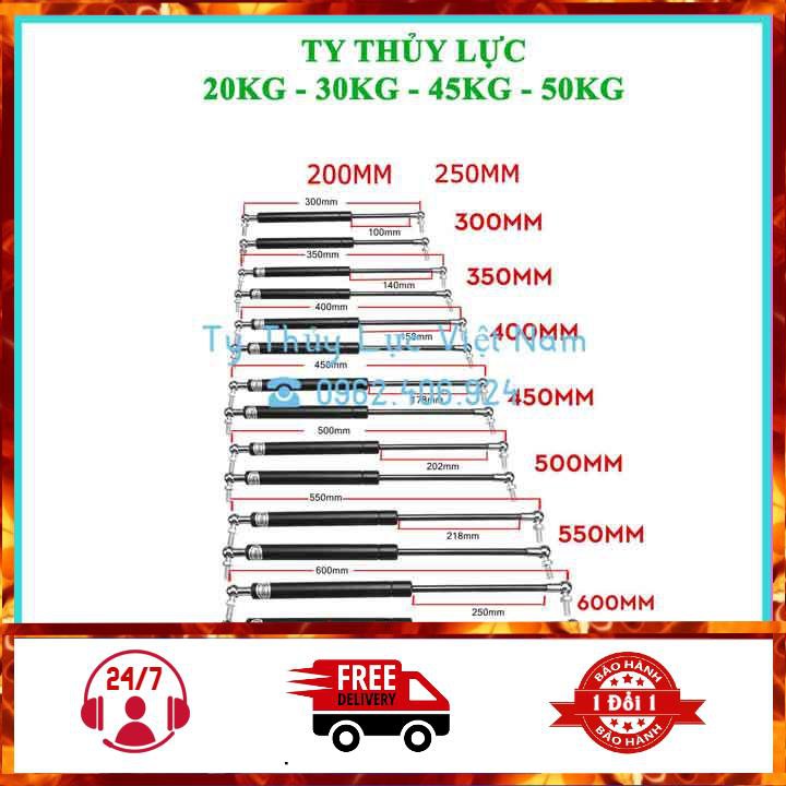 Ty chống thủy lực cốp sau, capo chịu tải 200N (20kg) chiều dài từ 20-70cm (giá/ 1chiếc)