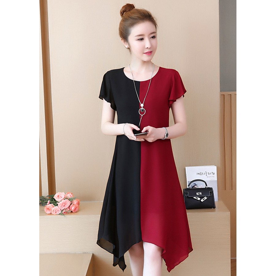 ĐẦM SUÔNG PHỐI MÀU CÁCH ĐIỆU D3027