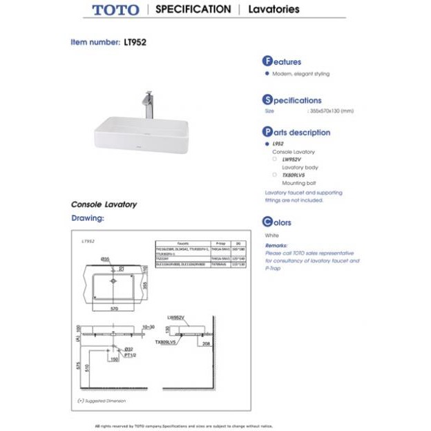 Chậu Đặt Trên Bàn lavabo ToTo LT952