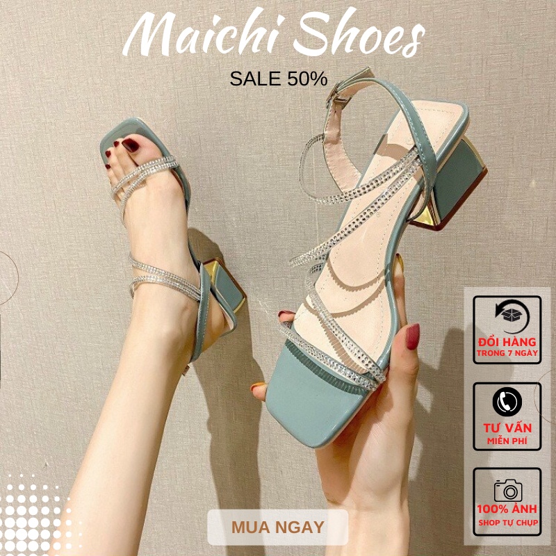 Giày sandal nữ mẫu mới gót cao 5p sang chảnh, Dép cao gót quai đính đã mũi hở quyến rũ M34