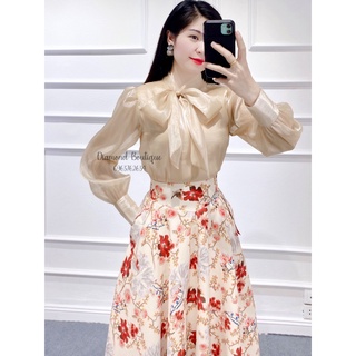 [Diamond Boutique] Áo Sơ Mi BÓNG KÍNH NƠ LỆCH