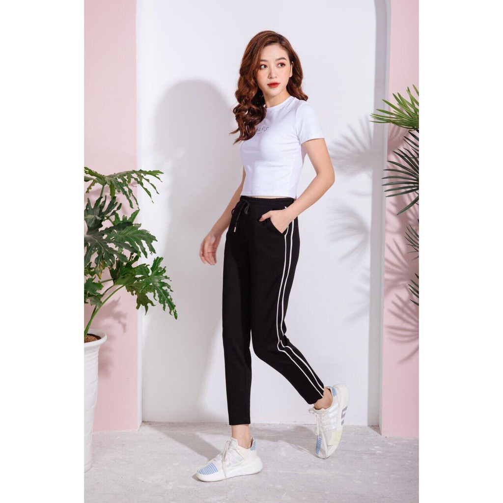 Quần Jogger Dáng Thể Thao 2 Sọc Nhỏ Chất Umi Hàn Cao Câp Loại 1