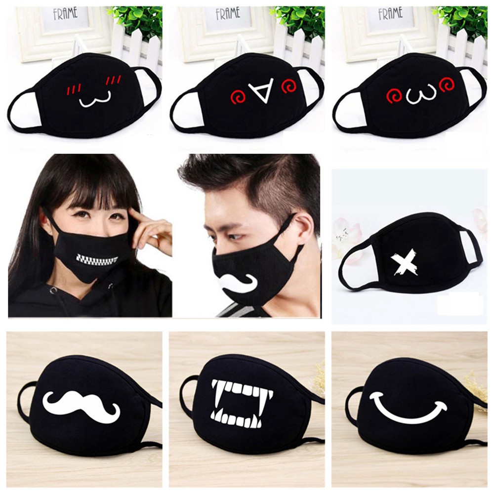 Khẩu trang chống bụi bằng vải cotton màu đen in hình dễ thương cho cả nam và nữ | BigBuy360 - bigbuy360.vn