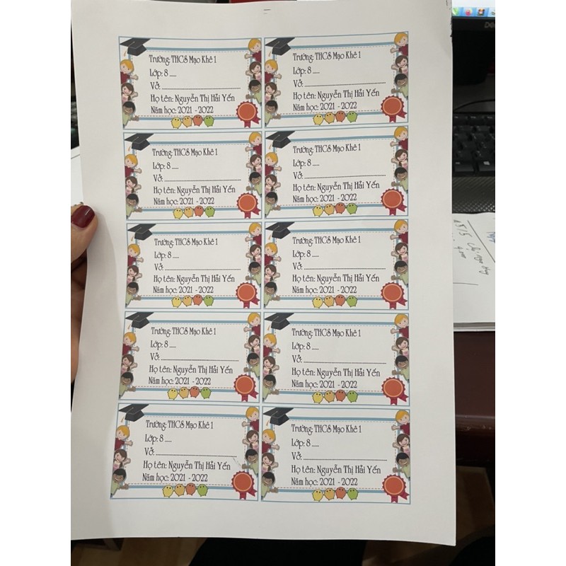 Set 50 nhãn vở in theo yêu cầu