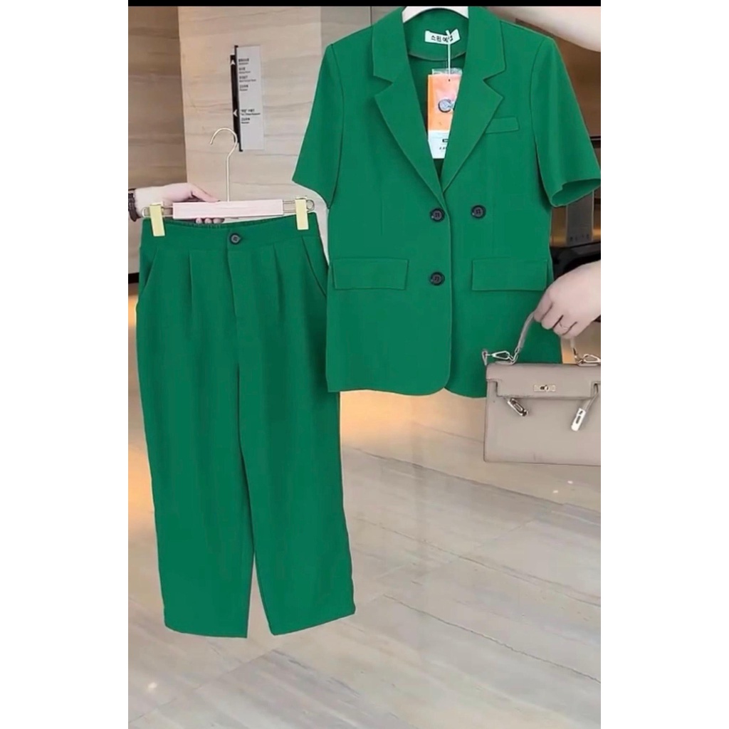 Set Áo Blazer Cộc Tay Mix Quần Lửng Outfit Trẻ Trung Hiện Đại 3 Màu Kandy S26