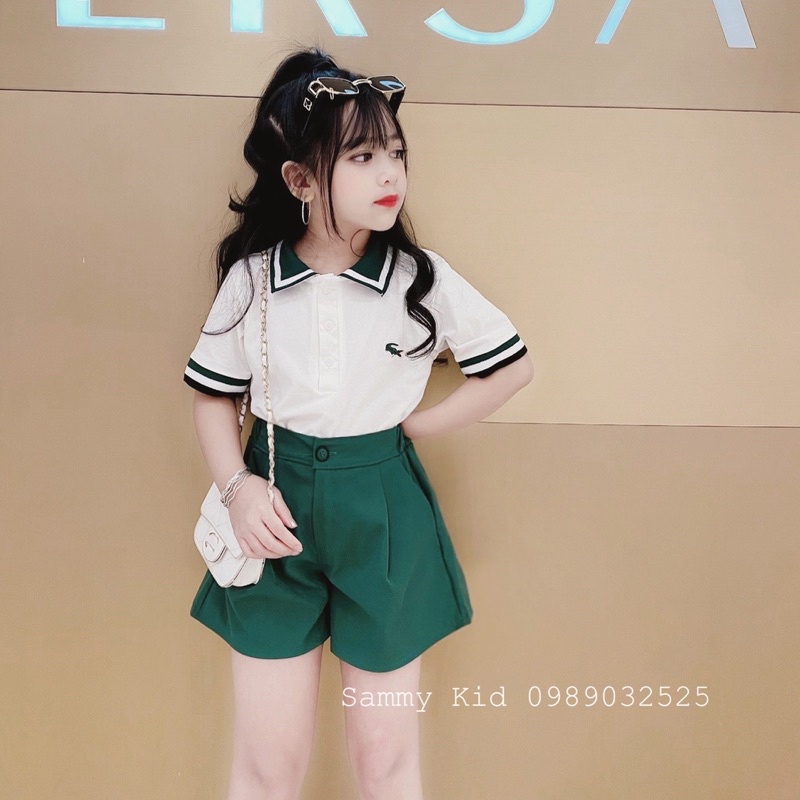 Set áo Polo Xanh lá cho bé trai gái size đại 16-41kg cá tính