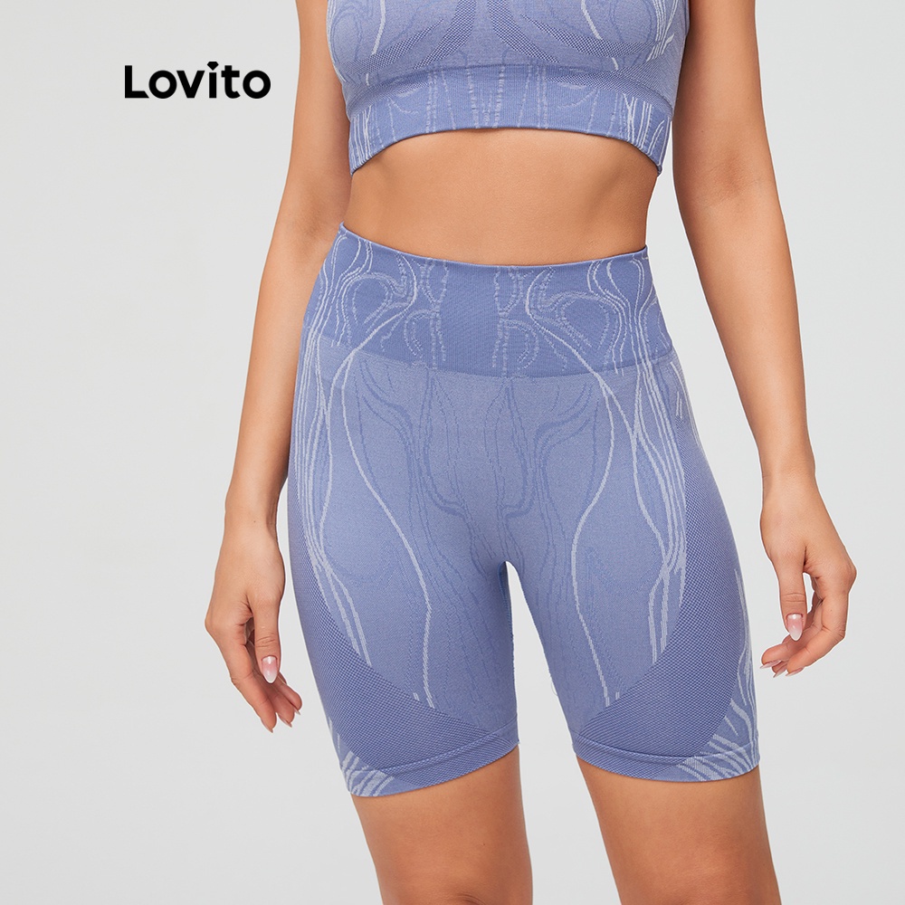 Quần short thể thao Lovito L11100 lưng cao nhanh khô màu xanh dương