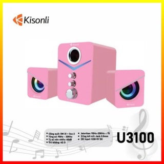 Loa máy vi tính để bàn có dây led rgb 2.1 kisonli u3100 màu hồng dễ thương loa vi tính nghe nhạc laptop pc