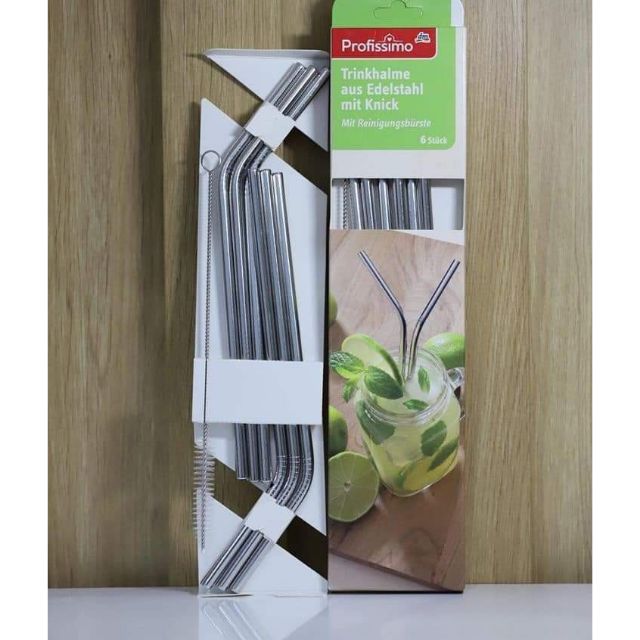 Set 6 ống hút inox Profissimo kèm 1 chổi cọ rửa - Hàng nội địa Đức